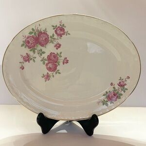 Vintage Elegant Rose-Patterned Oval Platter Serving Party Display Antique